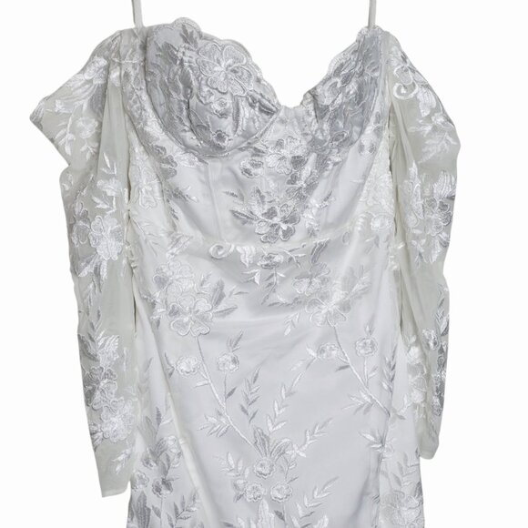House of CB Isabelle White Lace Off Shoulder Long‎ Sleeve Wedding Dress Gown M - Picture 6 of 15